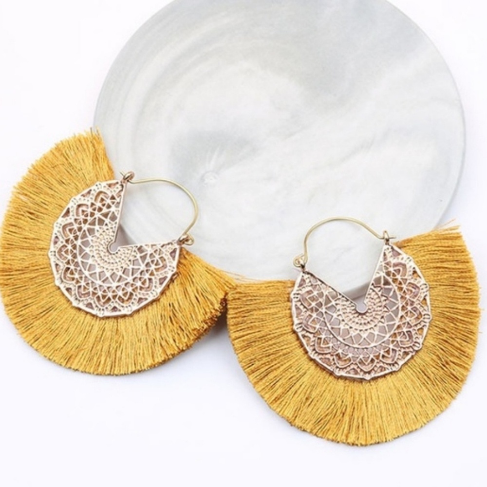 Mustard Gold Tassel Earrings